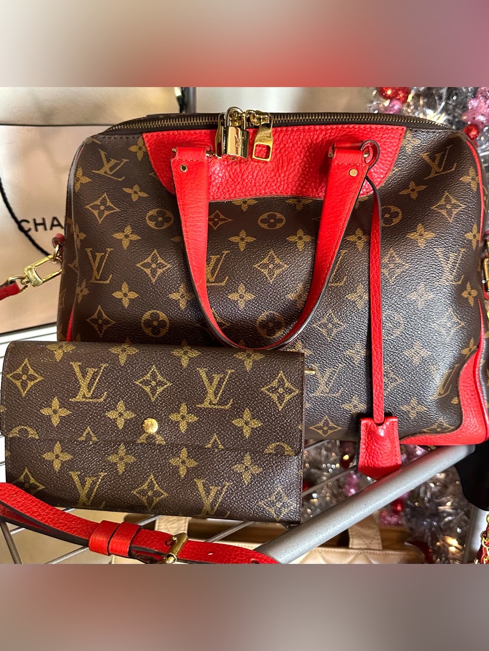 LV Louis Vuitton Hand Shoulder Crossbody Bag Retiro PM RedTrim Monogram Key LOCK - Picture 9 of 15
